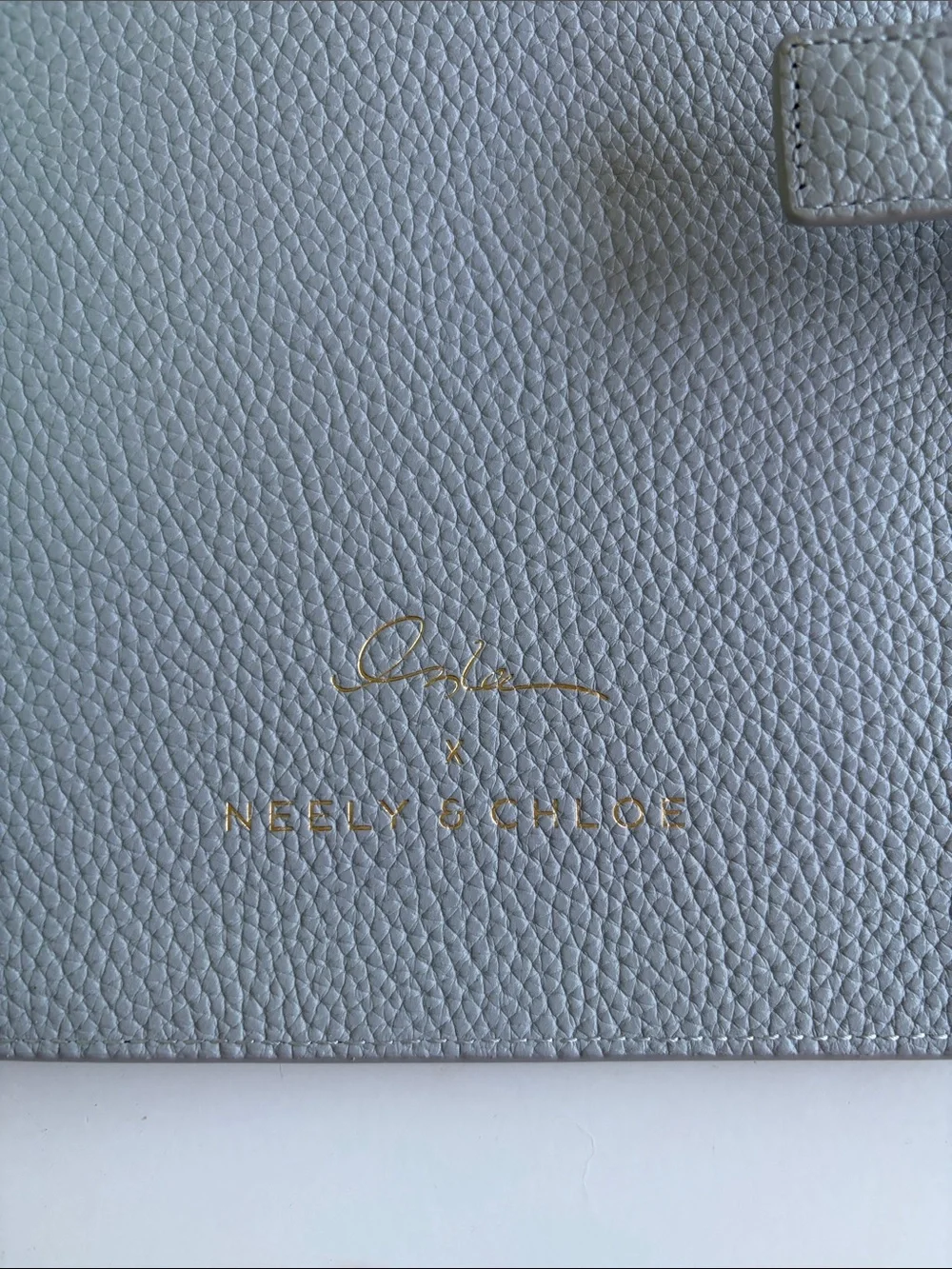 Neely & Chloe Light Gray Leather Planner with Gold Accent